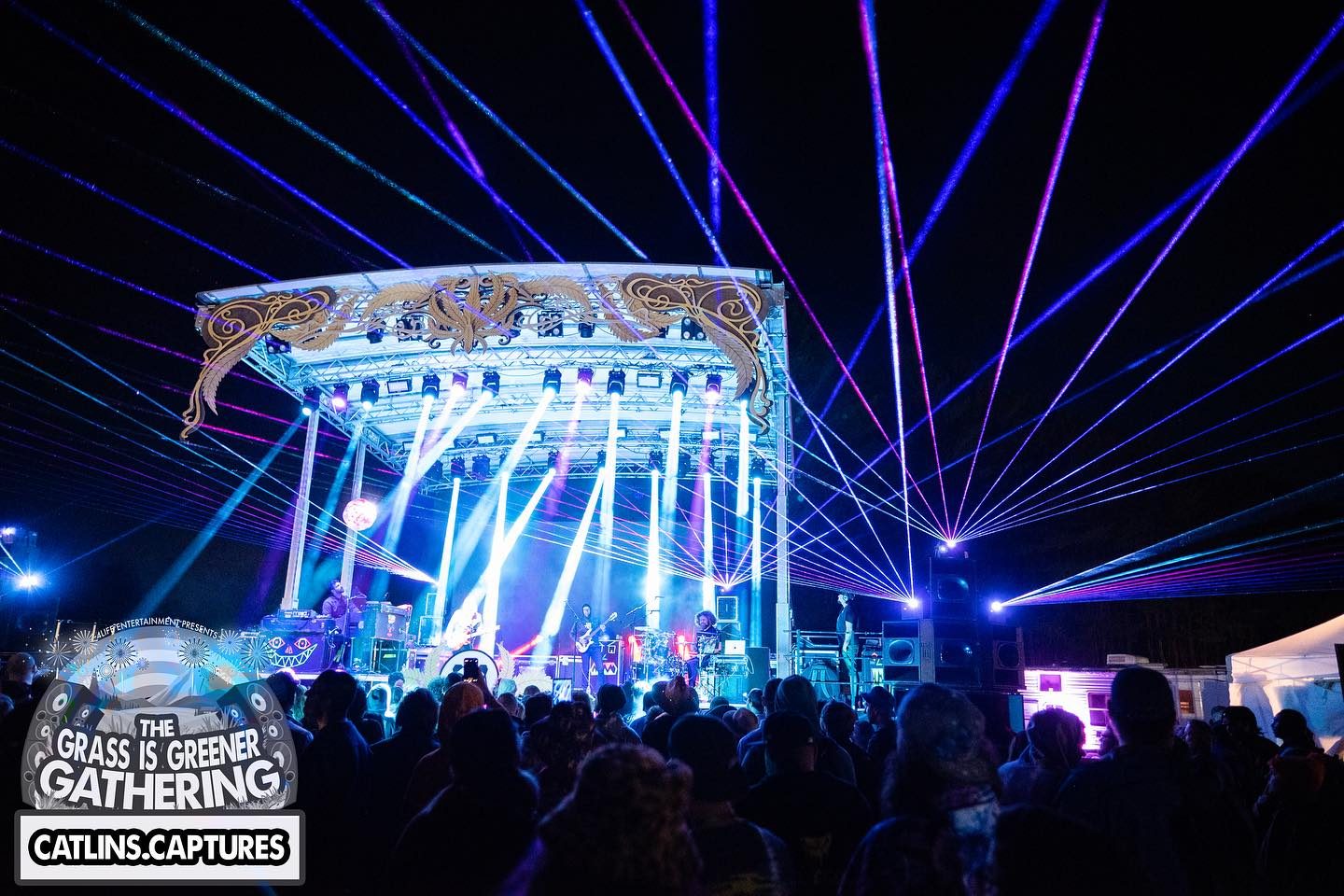 The Grass Is Greener Gathering stage with lasers and lighting at night